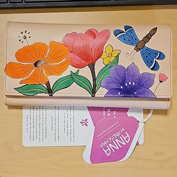 Anuschka Genuine Leather Hand Painted Clutch Crossbody Purse Wallet Organizer - Picture 1 of 3